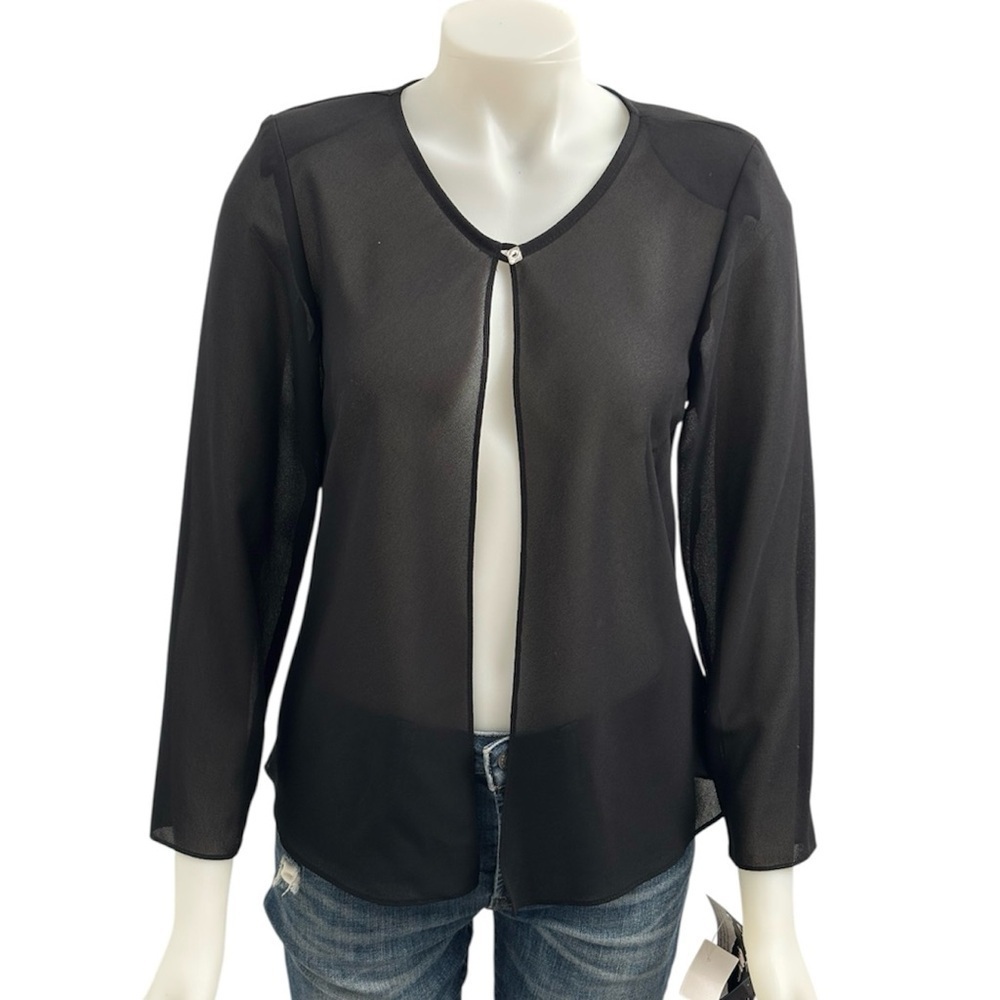 Vintage Caribe Sheer Black Jacket Topper Cardigan Crystal Clasp Made in USA Smal
